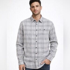 Legacy Copper & Oak Men's Teen Sleeve Plaid Corduroy Button Up Shirt Gray S